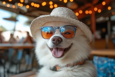 Happy Samoyed at Beach Cafe