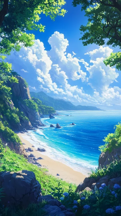 Colorful Anime Beach Scene