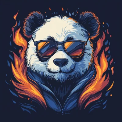 Panda in Fire with Sunglasses