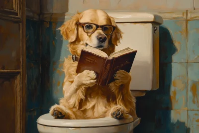 Gold Dog in Bathroom