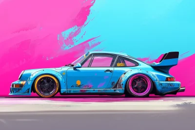 Cyan Porsche RWB Vector Design