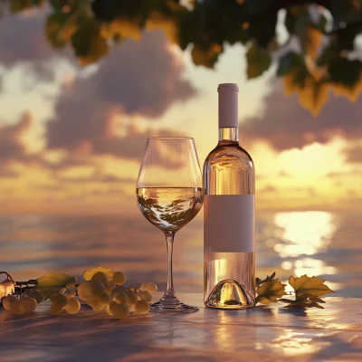 White Wine Bottle with Sunset