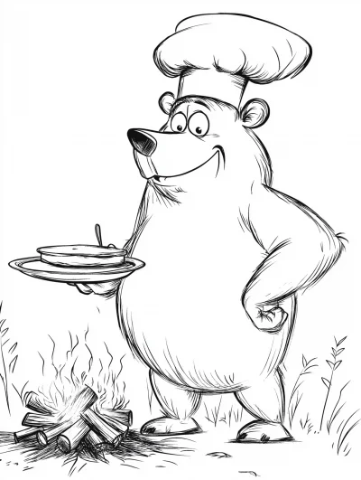 Bear Chef Flipping Pancakes