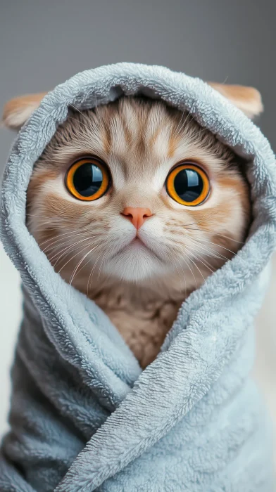 Cute Cat in Bathrobe