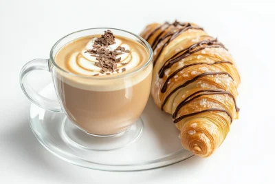 Chocolate Drizzled Croissant with Latte