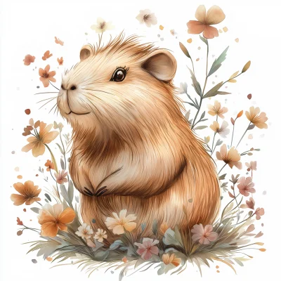 Whimsical Capybara Watercolor