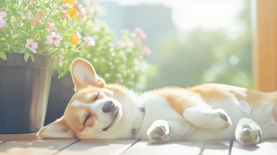 Sleepy Corgi on Porch