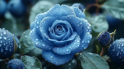 Blue Roses with Water Droplets