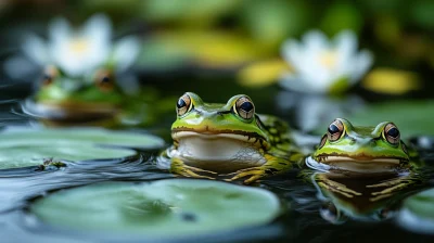 Group of Frogs by the Pond