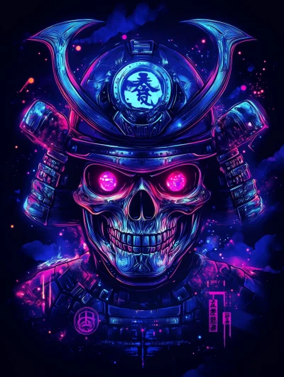 Futuristic Cyberpunk Samurai Skull