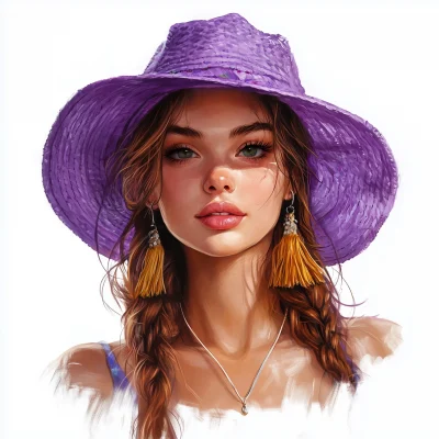 Summer Girl with Purple Hat