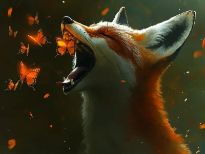 Yawning Fox with Butterflies