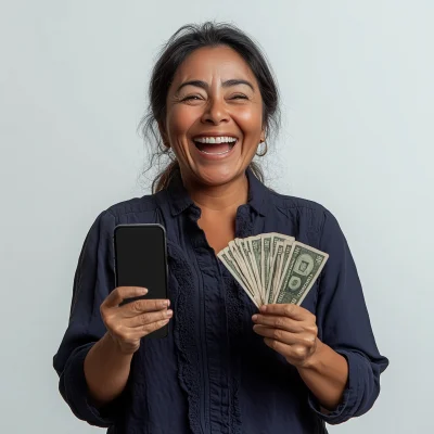 Excited Woman with Smartphone