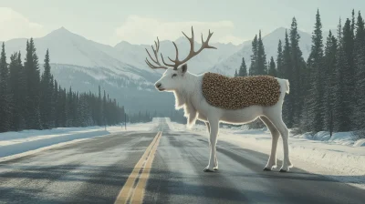 Snowy Road Reindeer