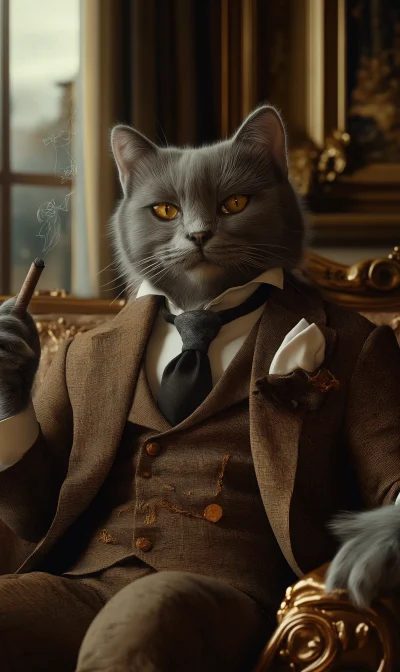 Dapper Cat in Luxurious Living Room