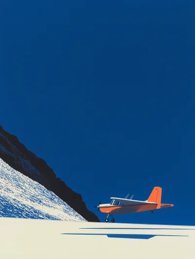 Small Plane Over Snowy Mountain