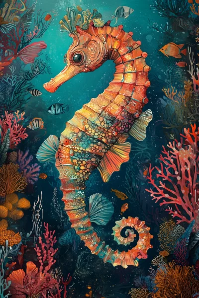 Colorful Seahorse Underwater Scene