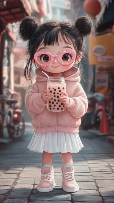 Cute Little Girl in Pixart Style