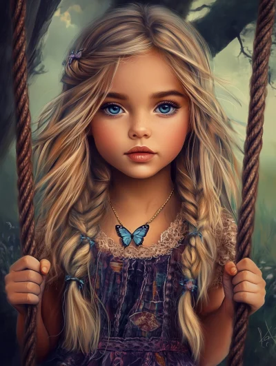 Portrait of a Young Girl on a Swing