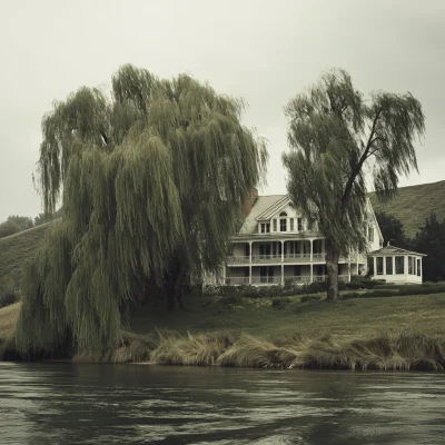 Serene Hillside with Weeping Willows