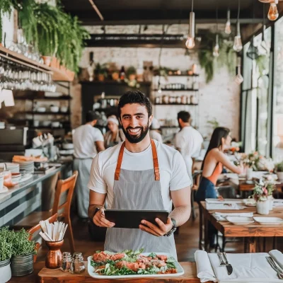 Smiling Waiter in Restaurant