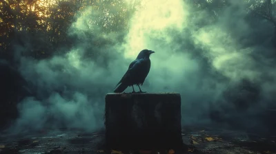 Silhouette of a Crow in Smoke