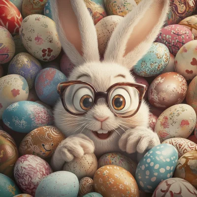 Quirky Bunny with Easter Eggs