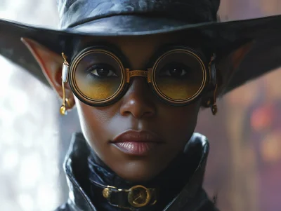 Happy Black Steampunk Female Elf