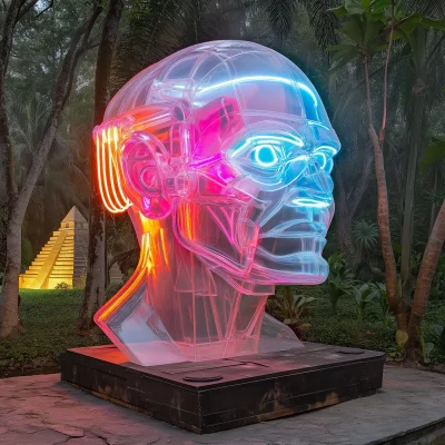 Neon Glass Olmeca Head