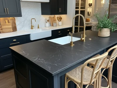 Dark Kitchen Countertop with Barstool Seating