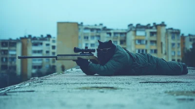 Cat Sniper on a Rooftop