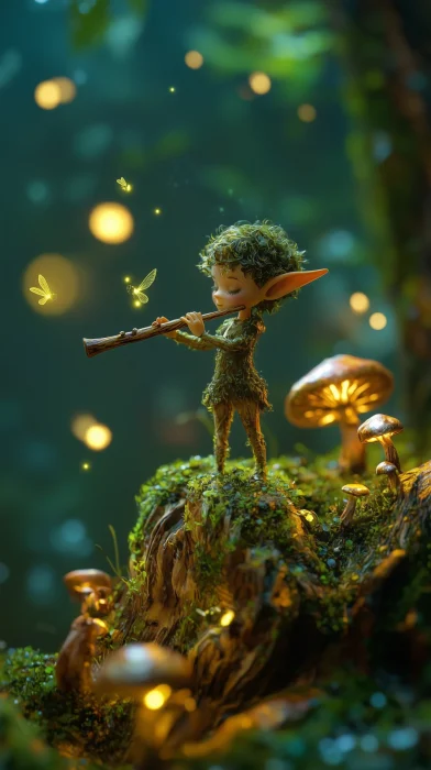 Elf Musician in Enchanted Forest