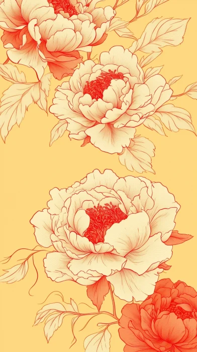 Peonies in Gold and Red