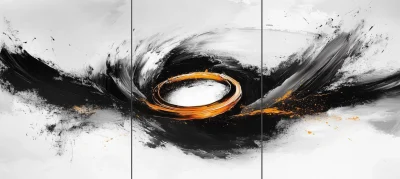 Abstract Black and White Painting with Gold Ring