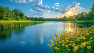 Vast Golden Fields and Winding River