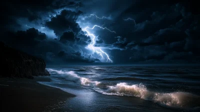 Powerful Lightning Over Ocean