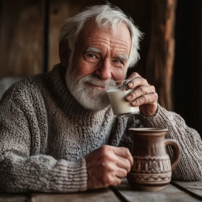 Elderly Man Enjoying Milk