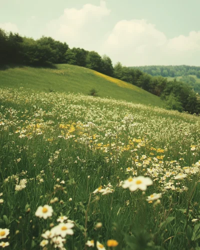 Spring Flowers on a Green Hill