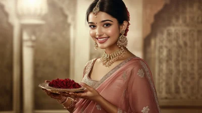 Elegant Indian Woman in Pink Sari