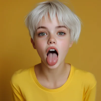 Teenager with Short White Hair