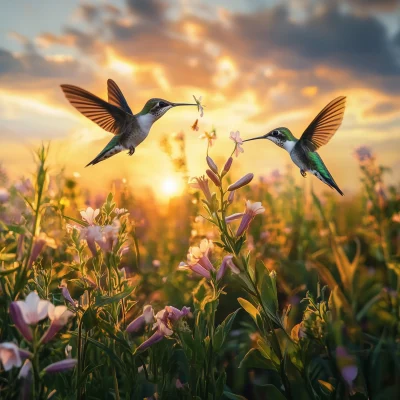 Hummingbirds at Sunrise