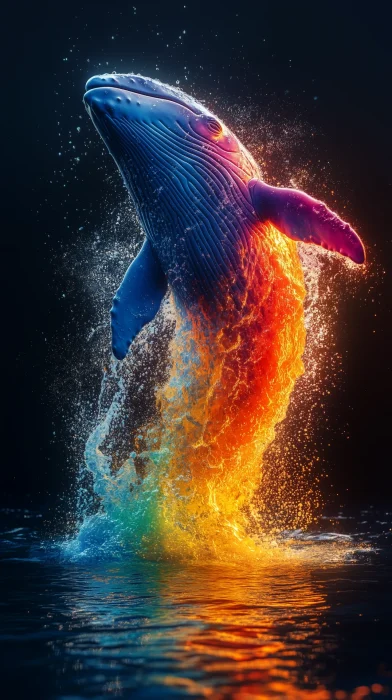 Whale Jumping in Colorful Sea