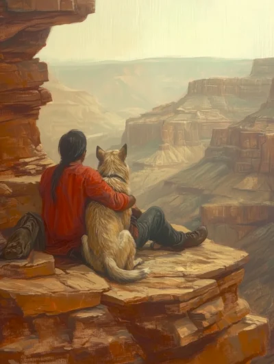 Man and Wolf on the Cliff