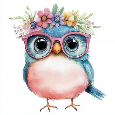 Whimsical Bird with Glasses