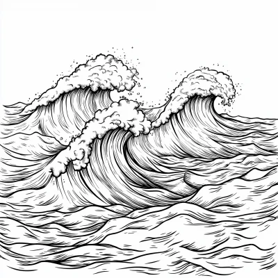 Ocean Waves Coloring Book Clipart