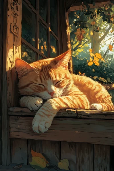 Peaceful Cat on Porch