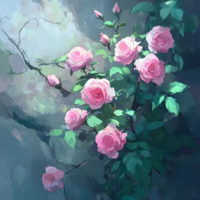 Impressionist Pink Rose Bush