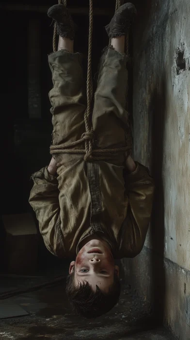 Upside Down Boy in Old Basement