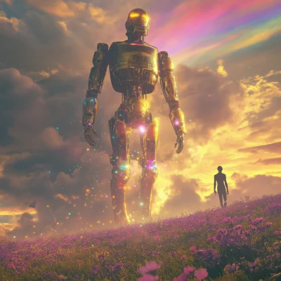 Giant Robot Among Wildflowers