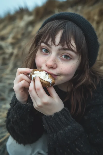 Chubby Woman Enjoying Creamy Mushroom